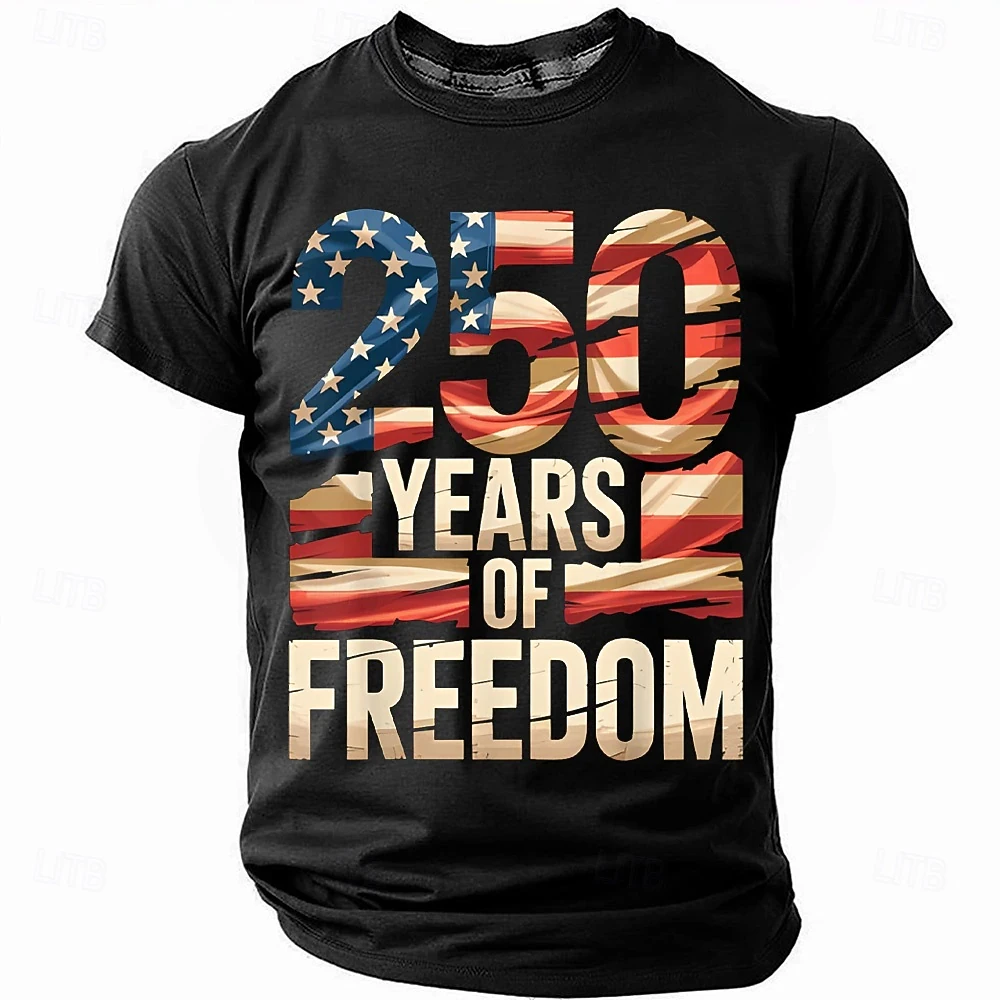 

Fashion Men's American 250 Years Printed T-shirt American Flag Graphic Short Sleeve Tee Clothing Large Size Crew Neck T-shirts