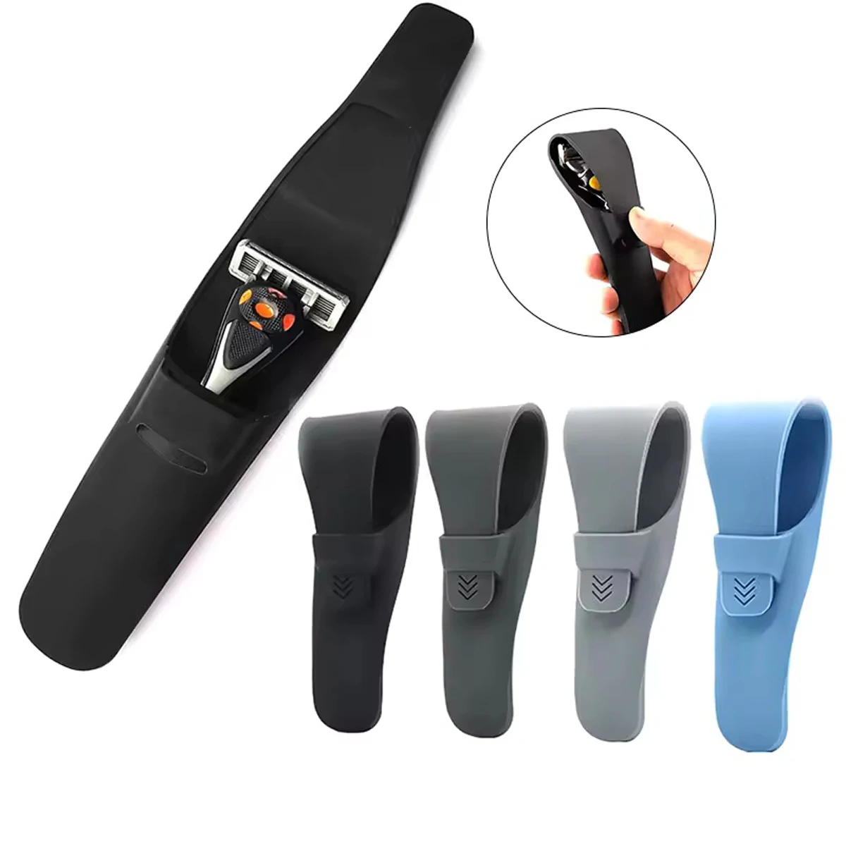 1 Uds. Estuches para maquinilla de afeitar adecuados para maleta portátil de silicona negra de alta calidad serie Manual para hombres mango de afeitar funda de silicona