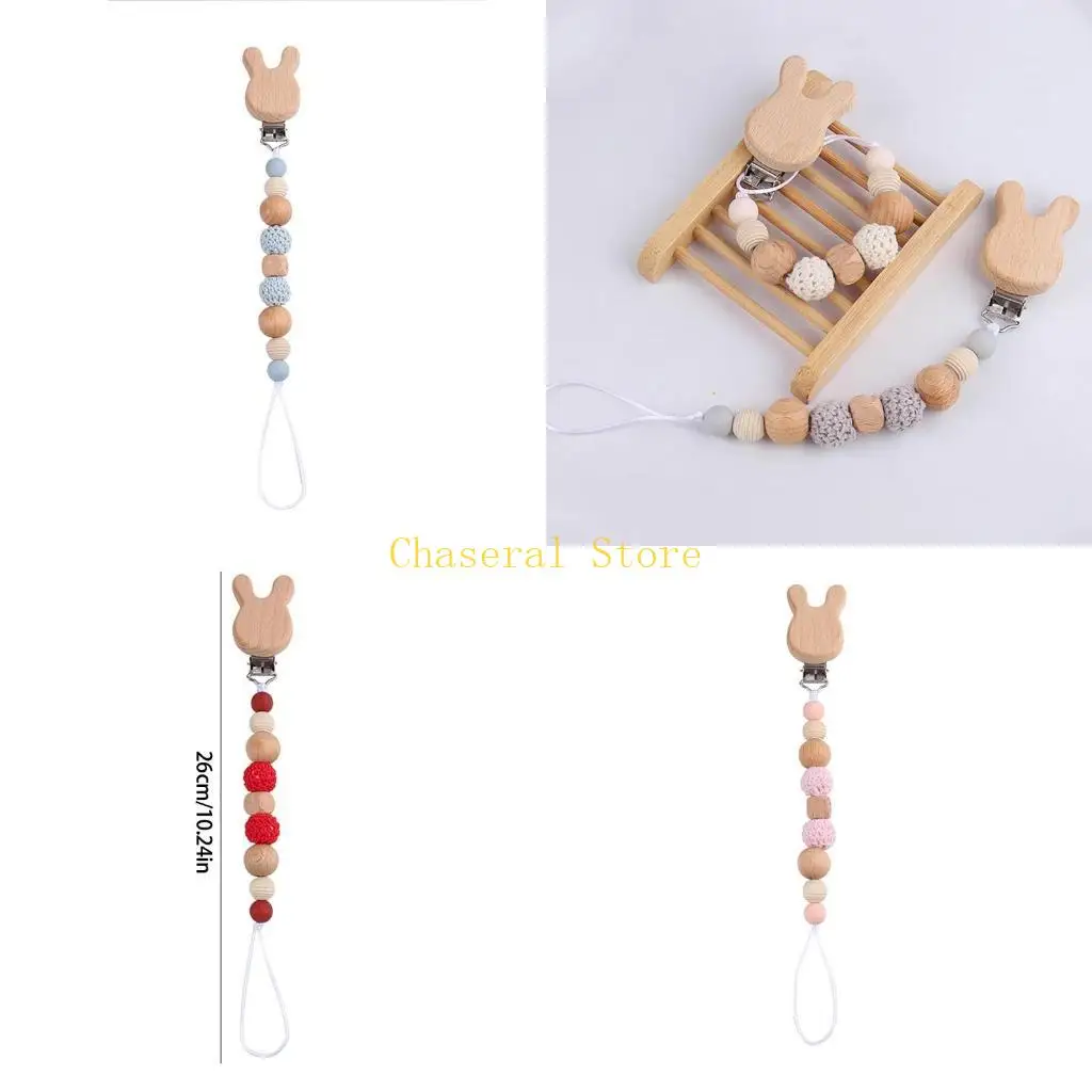 

E7CE Lovely Baby Pacifier Chain Cartoon Rabbit Toddlers Teether Rope Soother Strap Beaded Pacifier Clip Lanyard for Infants