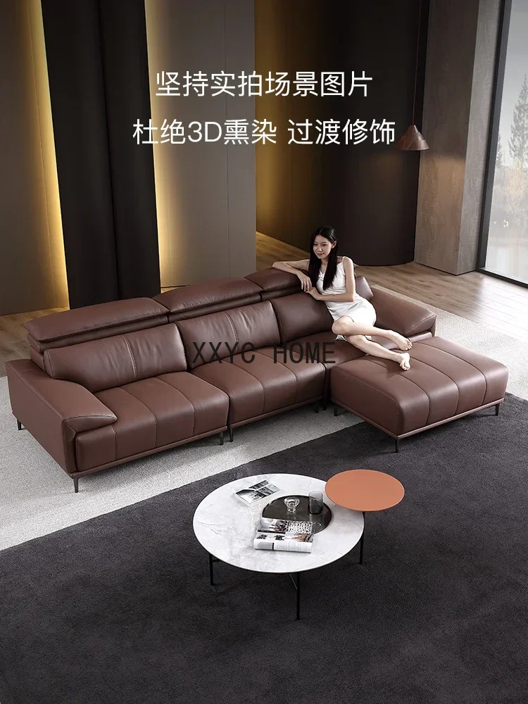 Minimalist Top Layer Leather High Backrest Little Piano Pattern Key HTL Sofa