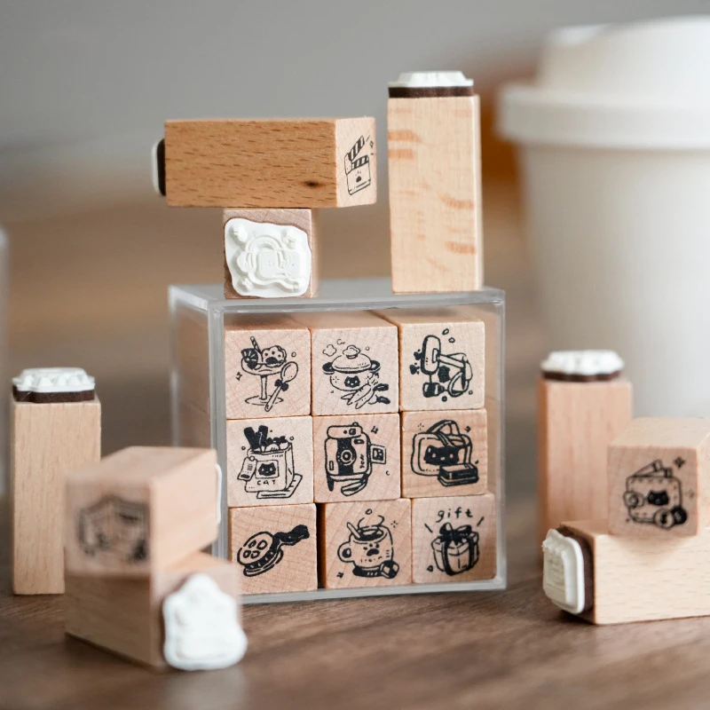 9pcs cat seal box, DIY decoration tool, mini cat series, suitable for daily handmade production in multiple scenarios