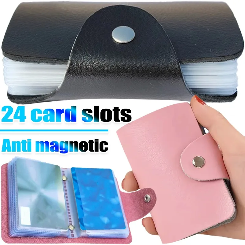 24 Card Slots Card Bag Anti Magnetic Smooth Handheld Bank Card Sleeve Space Saving Convenient Button Closure PU Storage Bags