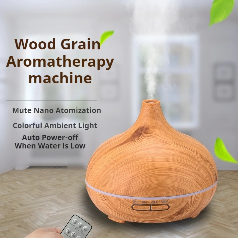 500ML Aromatherapy Machine Wood Grain Humidifier with 7-Color LED Heavy Fog Quiet Bedroom Office Hotel Essential Oil Humidifier