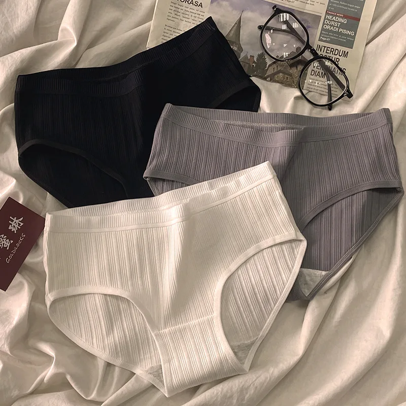 

Комплект из 3-х женских трусиков-танга с индивидуальным текстурным узором, однотонные, хлопковые, удобные, повседневные, эластичные