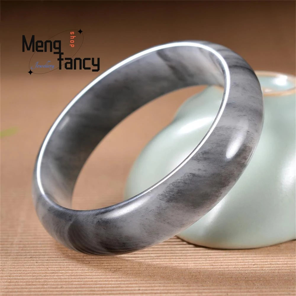 Natural Golden Silk Jade Ink Painting Bangle High-grade Exquisite Elegant Luxury Quality Fashion Jewelry Holiday Gift Souvenir