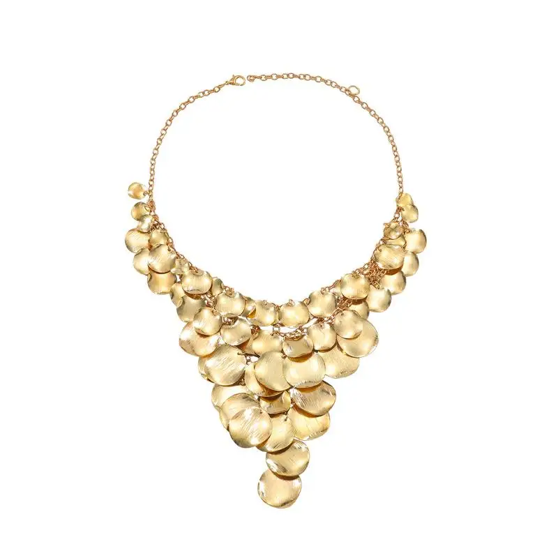 Collana con nappe a cascata con piastra metallica esagerata per donna Collana lunga multistrato Accessori per il collo con gioielli in stile bohemien