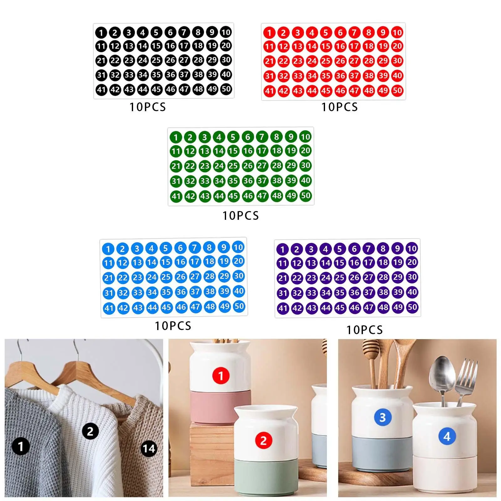 Number Inventory Stickers Labels Round Wear Resistance 10 Sheets 1 to 50 Consecutive Decals for Greeting Card Food Containers