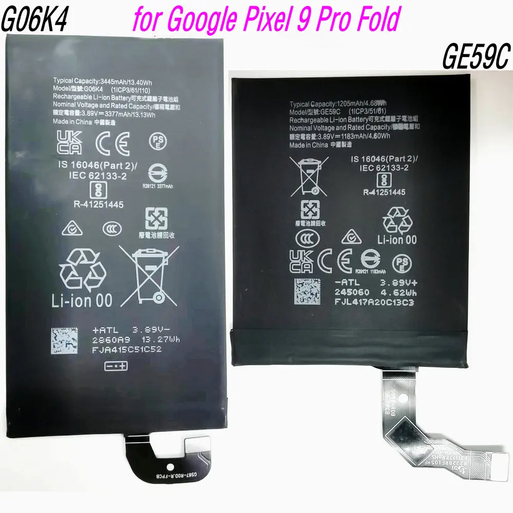 

2025 пара G06K4 3445 мАч GE59C 1205 мАч литий-ионная аккумуляторная батарея для складного мобильного телефона Google Pixel 9 Pro