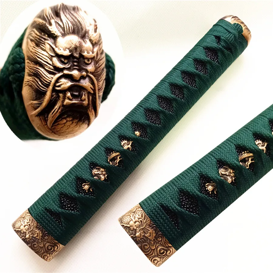 

26CM Japan Handle Tsuka Hilt Copper Soild Brass Carved Fuchi Kashira Menuki For Japanese Samurai Katana Sword DIY Parts