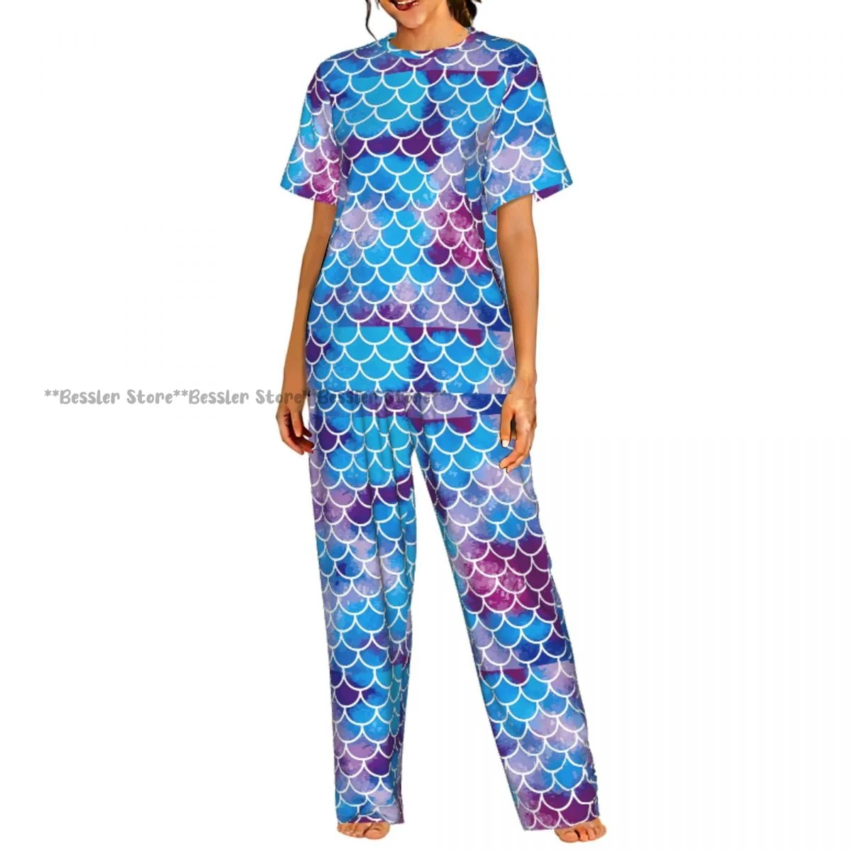 

Mermaid Scale Pajamas Set Short-sleeved Women Home Clothing