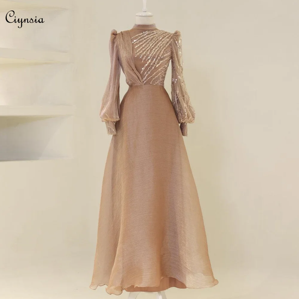 Ciynsia A-Line Ankle Length Evening Gown Beading Sleeve Wedding Party Dress Dubai Muslim Formal Occasion Dresses 2024 Real Photo