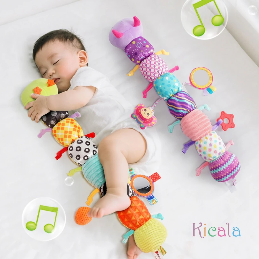 Baby Musical Caterpillar Plush Toy with Crinkles Rattles Sensory Learning Toy for 0+ Months Infants Newborn Boys Girls Gifts