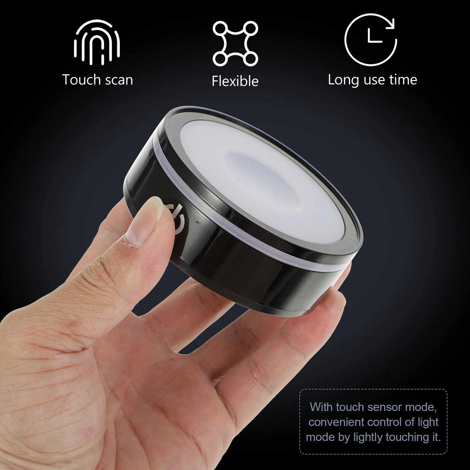 

Touch Sensor Crystal Lamp Base LED Lighting Holder Decorative Night Light Magnetic Black Round Shape Durability Safe Use Bedroom