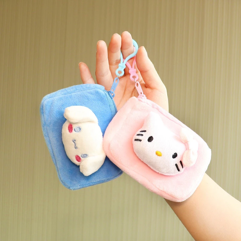 Sanrio Hello Kitty portamonete Kuromi Cinnamoroll Melody portafoglio bambini peluche borsa Sanrio pompon Purin Boys Plushie Wallet