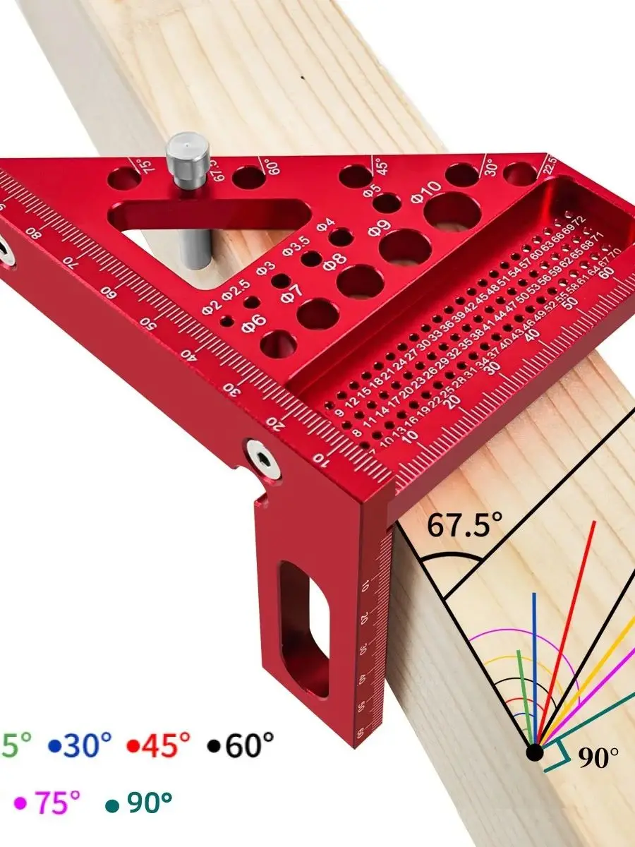 

Aluminum Alloy Woodworking Square Protractor with Dowel Pins Miter Triangular Ruler Angler Scriber for Precision Carpentry