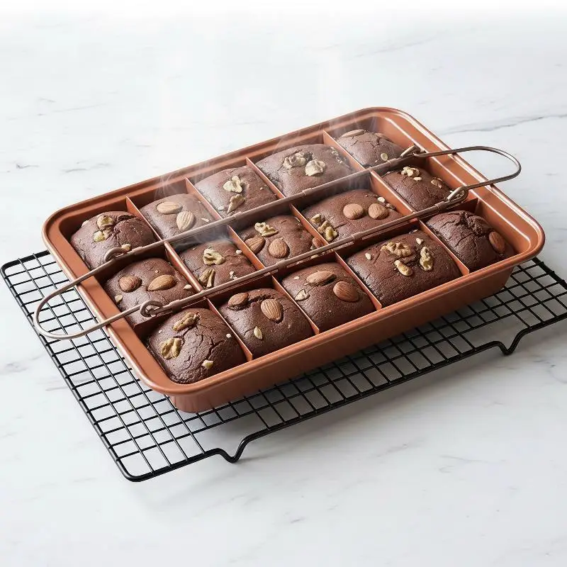 Non Stick Carbon Steel Brownie Baking Pan With Removable Dividers Even Cut Design Perfect For Home Kitchen Baking Cake Cookie