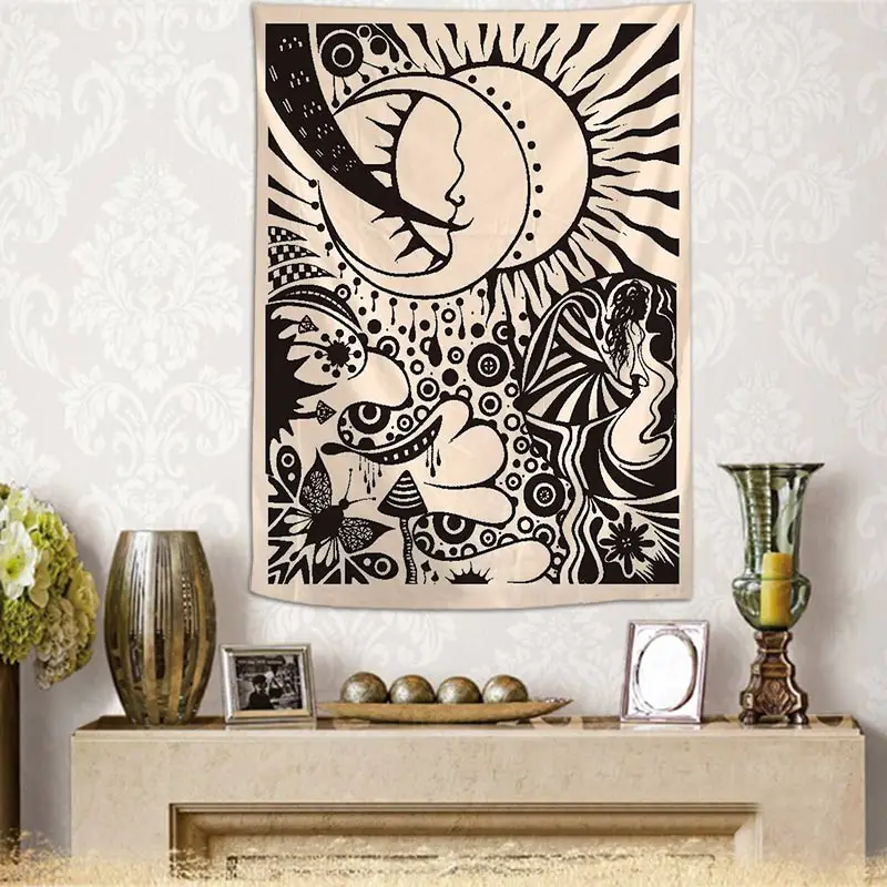 Sun And Moon Tarot Tapestry Wall Hanging Bohemian Abstract Psychedelic Witchcraft Dormitory Living Room Home Decor