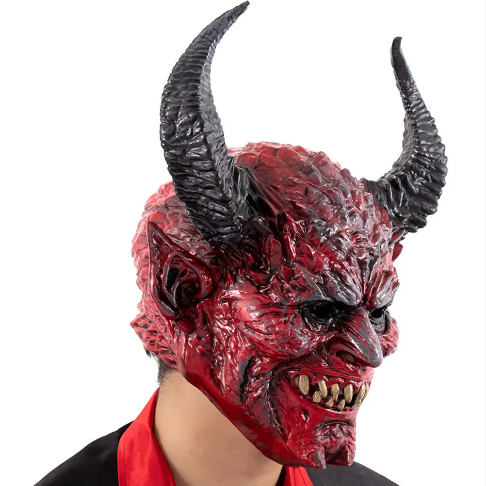 Máscara de chifre do diabo, fantasia de rosto inteiro de terror para festa de halloween, cosplay, máscara de demônio assustador, alça elástica, ajuste confortável