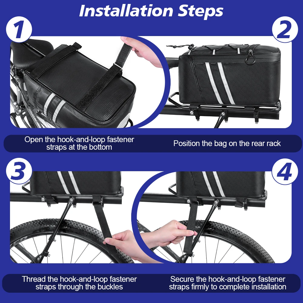 NEWBOLER Fahrrad-Gepäckträgertasche 10L Fahrrad-Hecktasche Wasserabweisende Fahrrad-Gepäckträgertasche Fahrrad-Rücksitztasche Radfahren Bikepacking – Detail 10