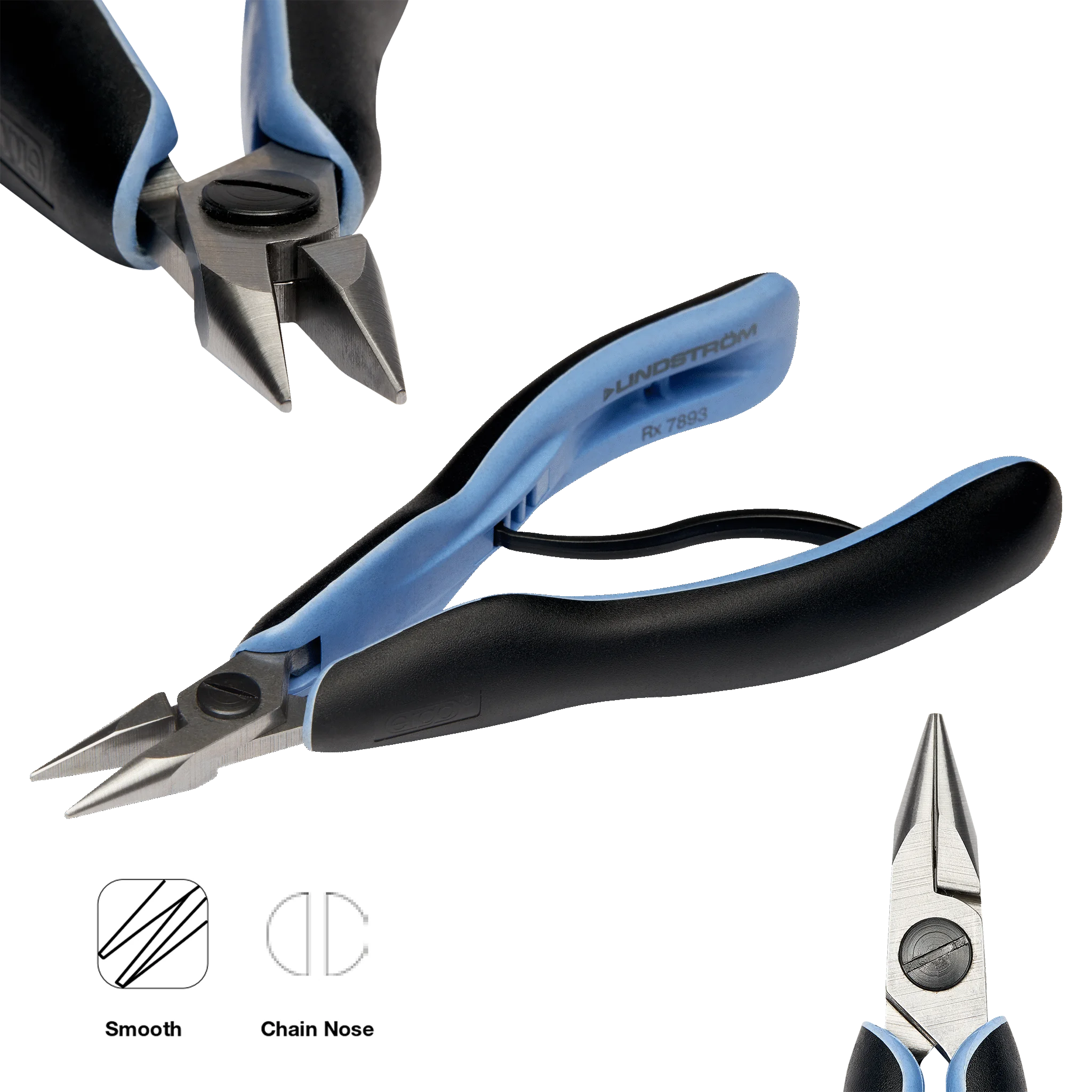 Lindstrom ERGO Short Snipe Nose Pliers RX 7893 Jewelry Work Component Holding Pliers Micro-Touch with Dual-Component Handles