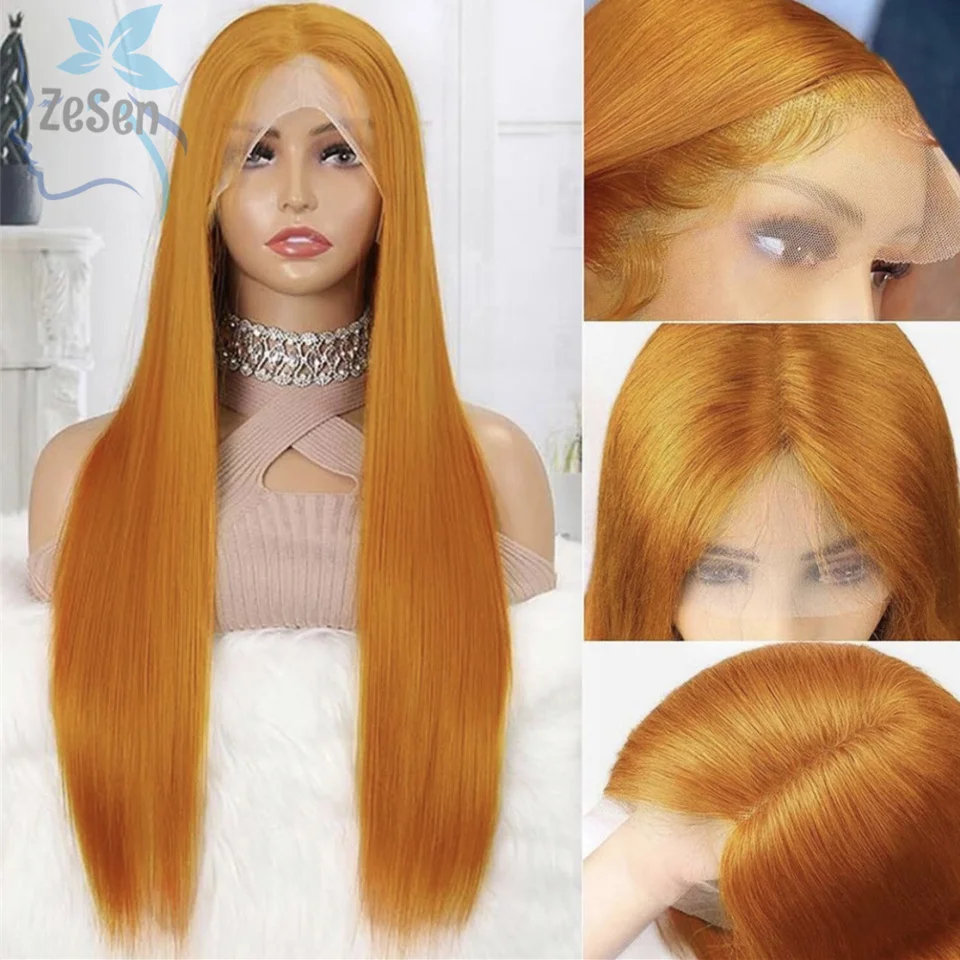 

13x3.5 Synthetic Lace Front Wigs For Women Silver Grey Ginger Orange Pink Blonde Long Straight Glueless Cosplay Party Daily Wig