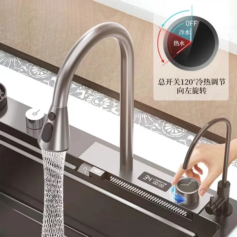 Imagem -03 - Feiyu Cachoeira Faucet com Display Eletrônico Pia da Temperatura da Água 304 Aço Inoxidável Material