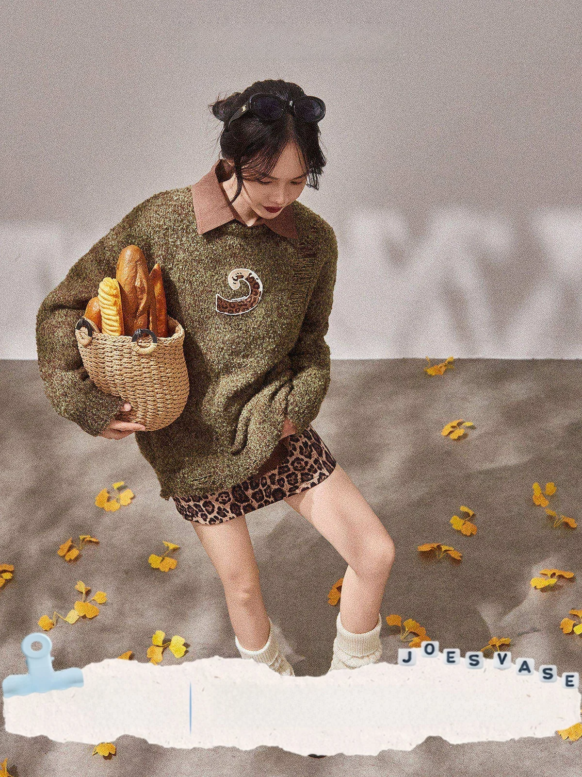 

Loose Knitted Coffee Colored Women's Sweater Autumn New Sle Jiaohuazun×LAB Lazy Faion Warm Long Sve round Ne Top