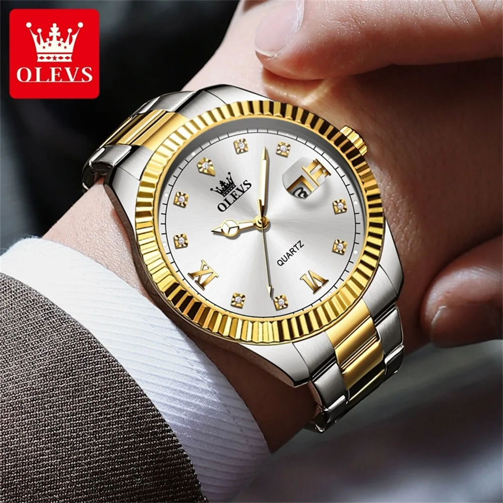 Olevs Original Herren uhr Luxus Top Marke klassische Kalender Handuhr wasserdichte Edelstahl Herren Business Armbanduhr