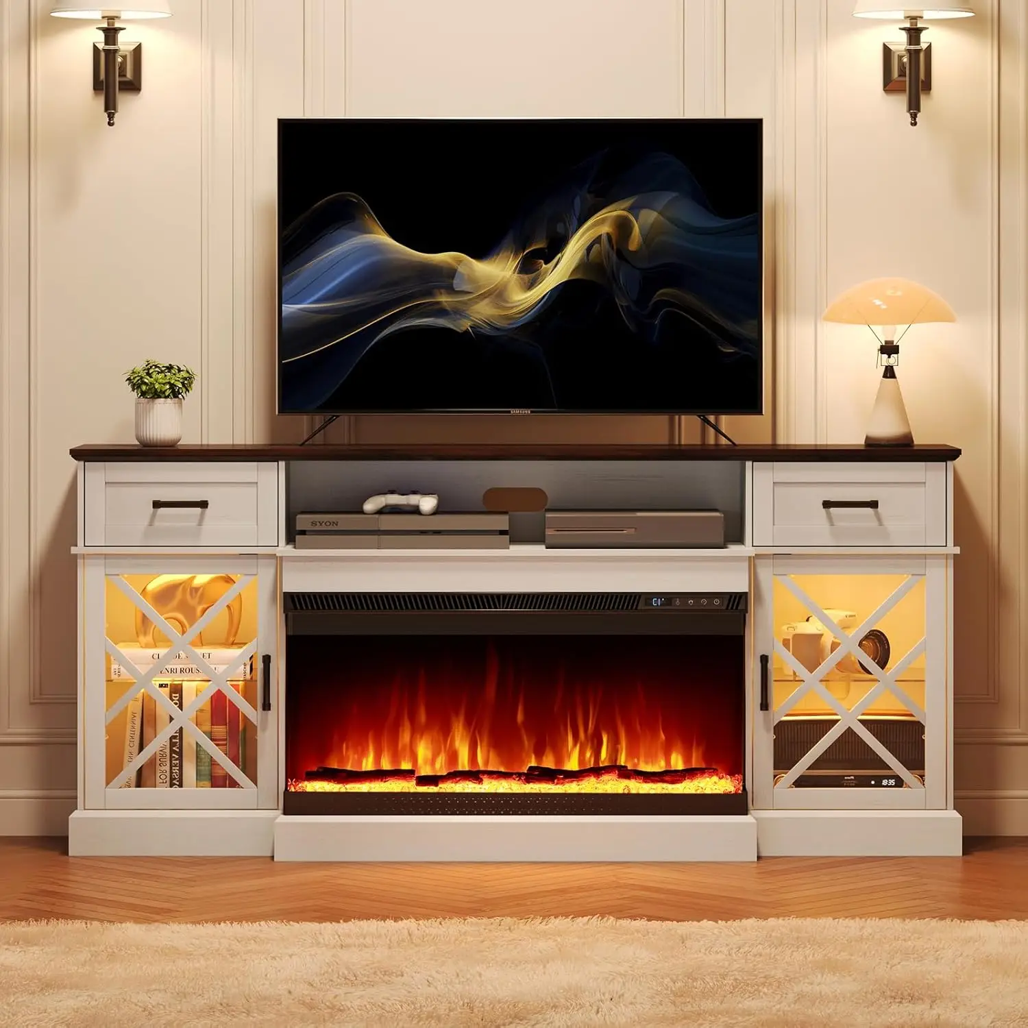 3-Sided Farmhouse LED Fireplace TV Stand, 70