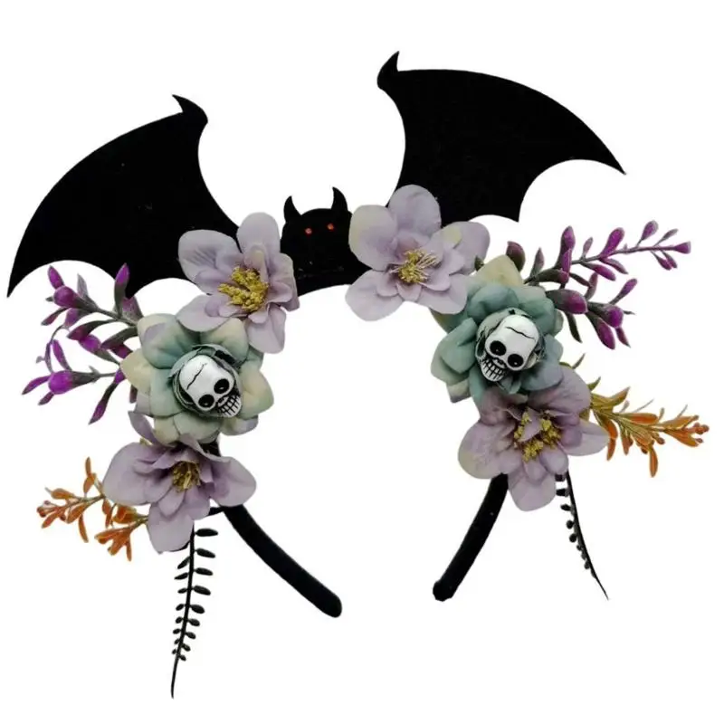 A52E Punk Design Fledermaus Schädel Stirnband Haar Ornament Mit Dekore Für Erwachsene Kinder Halloween Party Und Feativ – Detail 5