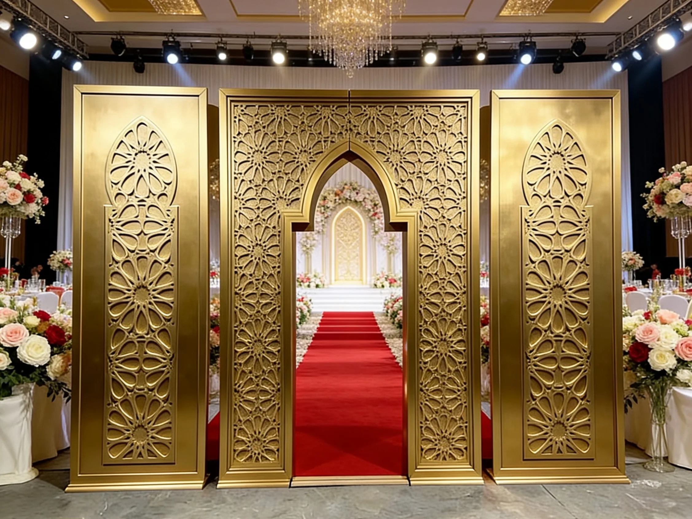 

FSDKX Indian Style Luxury Wedding Reception Stage Decoration PVC Arabic Arch Backdrop