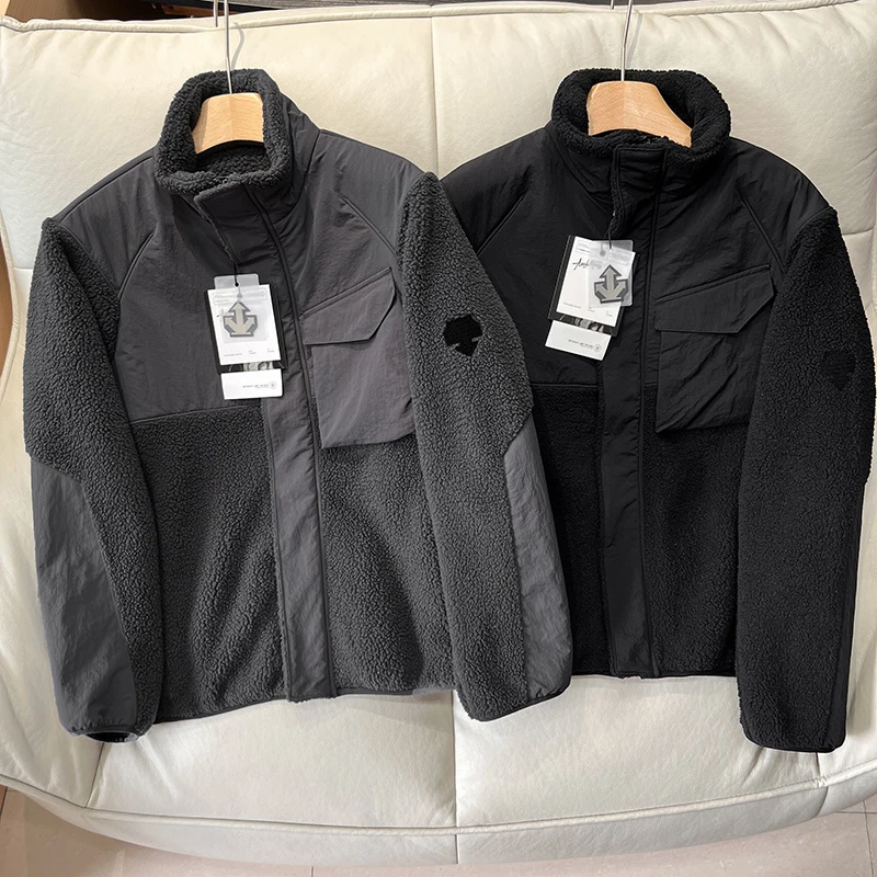 

Stand up collar lambskin fleece jacket with long sleeves warm cotton clothing fashionable splicing winter new style