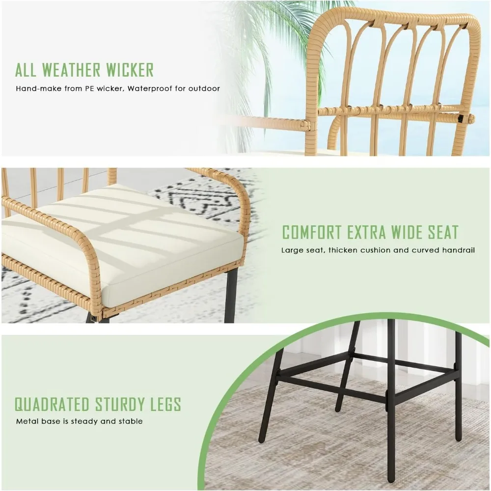 Vikiullf 3-х предметный барный стол для патио, плетеный бар на открытом воздухе, барные стулья и столовый набор погодной высоте, для сада, террасы, балкона