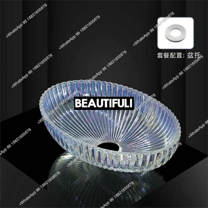 

RR Стеклянная раковина для столешницы для отеля, раковина для мытья рук, гальваническая красочная кристаллическая литая прозрачная раковина для балкона