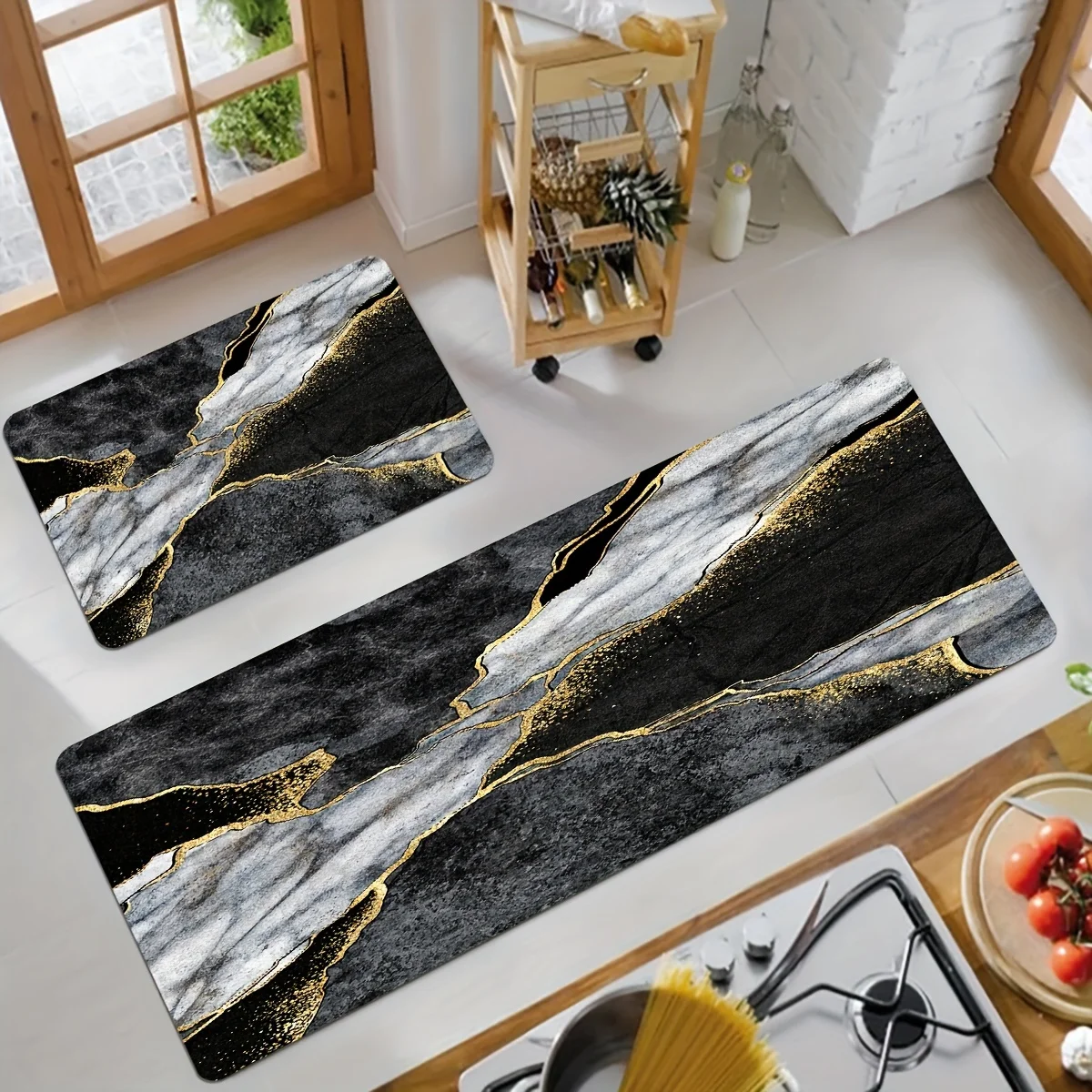 

Black Gray Gold Marble Pattern Bathroom Anti-silp Doormat for Livingroom Entrance Decorative Accessories Pad Kitchen Bedroom Rug