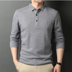 New Polo Shirt Men Business Casual Solid Color Polo Shirts Mens Long Sleeve Breathable Slim Turn Down Collar Polo Tees Tops Men