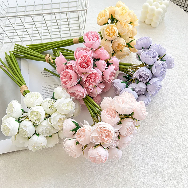 

27 Head ea Roses Simulated Flowers Tied Together With Peonies Small Roses Tied Together Wedding Bride Holding Fake Flowers