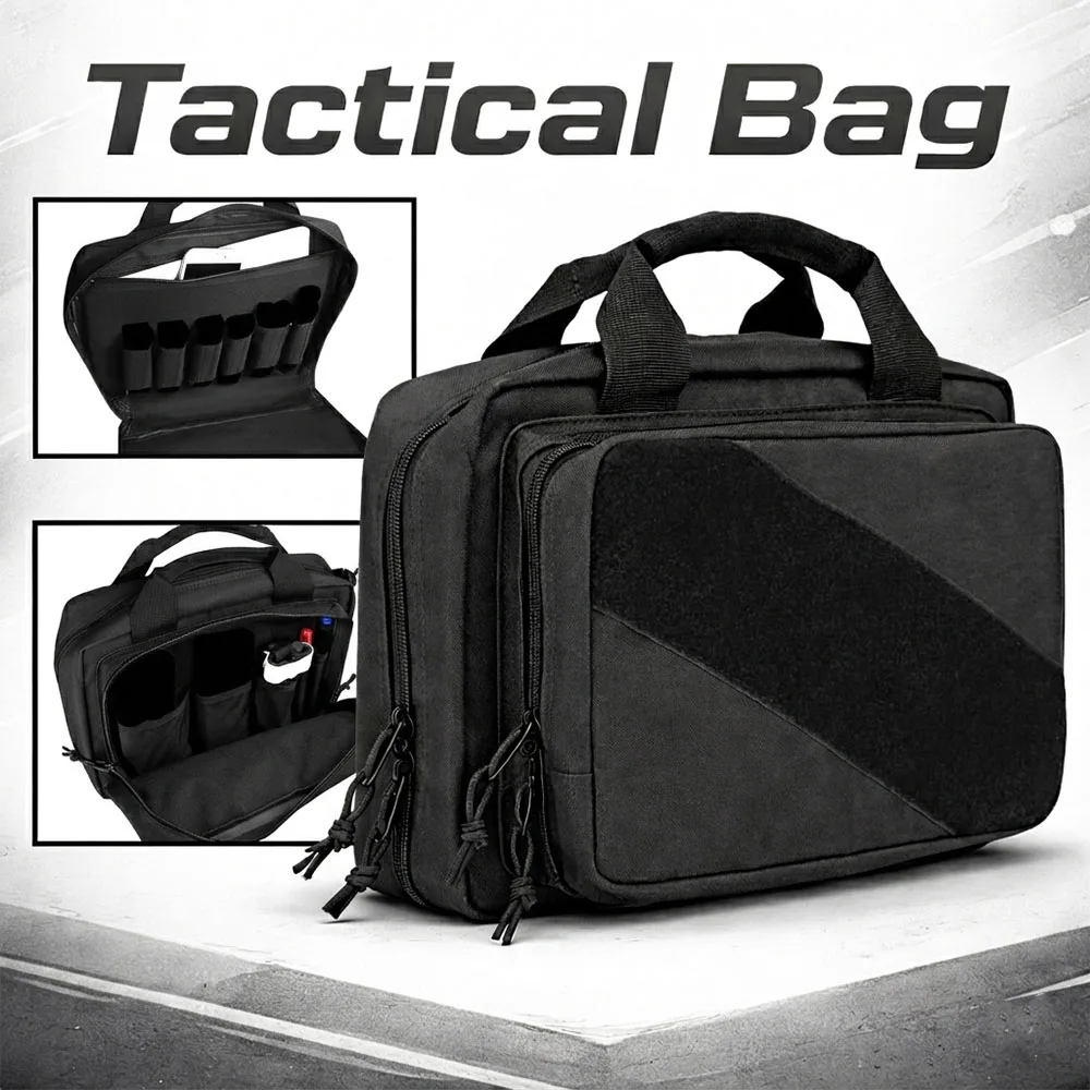 

Tactical Expert Pistol Bag With Lockable Zipper Waterproof Soft Handgun Carrier Pouch For 2 Pistols 6 Magazines Storage