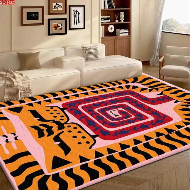 Bohemian Abstract Tiger Stripe Spiral Carpet Flooring Square Area Rug Retro Art Home Living Room Bedroom Floor Rug