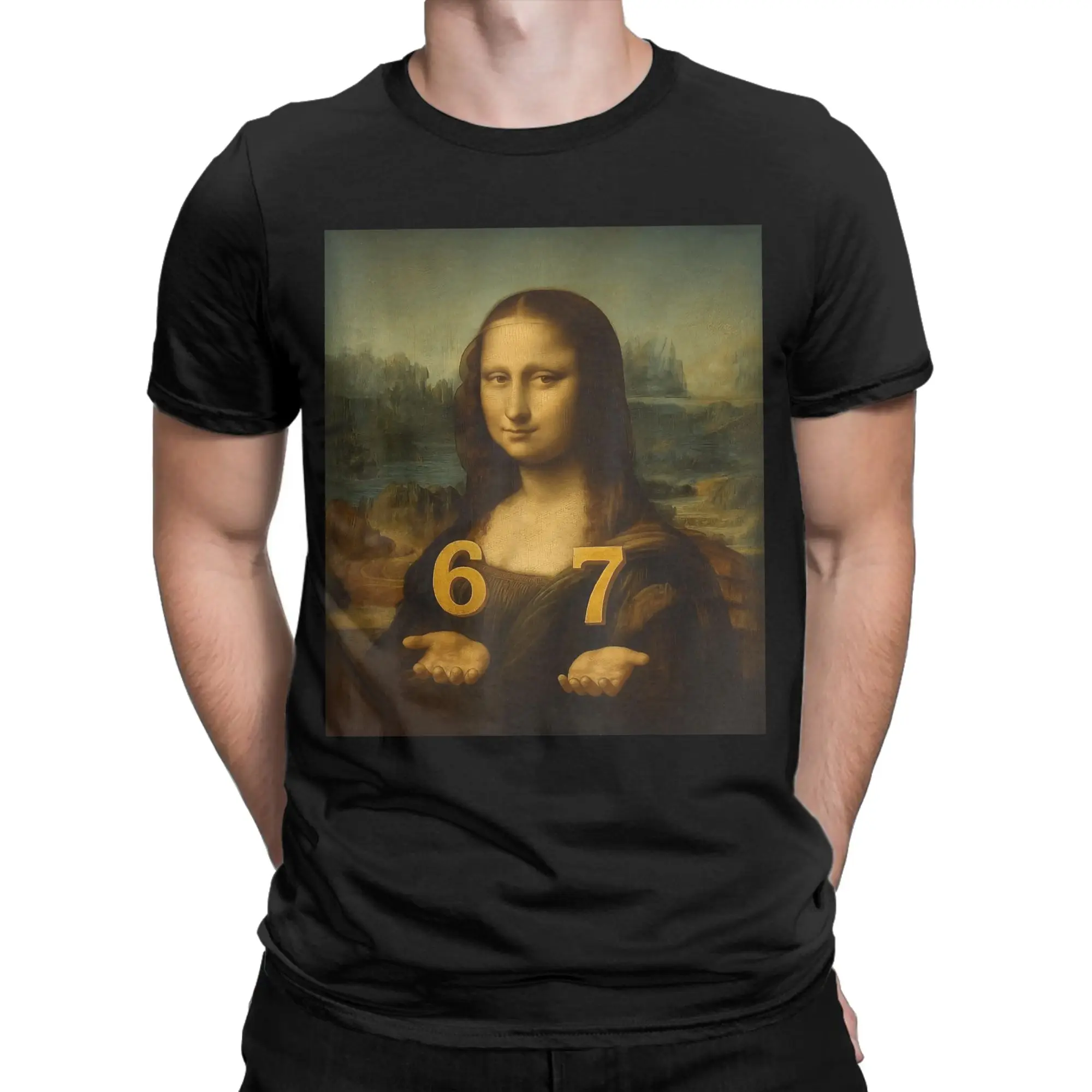 6 7 Six Seven Meme 67 Funny Mona Lisa Gen Z Alpha Slang Men T Shirt Novelty Tee Shirt Short Sleeve T-Shirts 100 Cotton Gift Tops