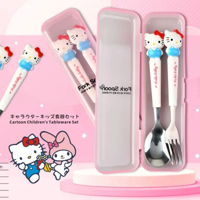 Sanrio Hello Kitty Tableware Cartoon Anime Cute Cinnamoroll Kuromi My Melody Pom Pom Purin Children Fork Spoon Holiday Gifts