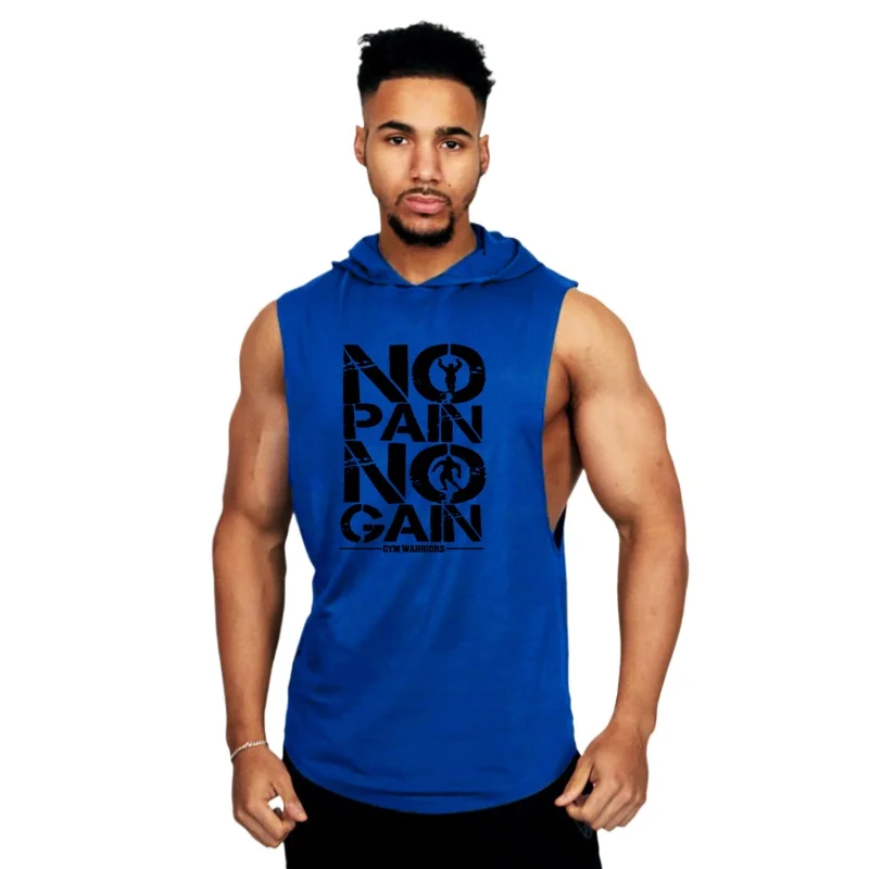Herren Fitness Workout Sportswear Tops Bodybuilding Kapuze Tank Top Baumwolle gedruckt ärmellose T-Shirts lässig Hip Hop Unterhemd