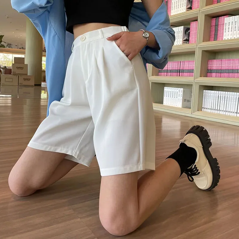 Summer Women Pants Casual Loose Wide Leg Shorts for Women High Waist Office Lady Pants Solid Color Suit Pants Female Clothes New