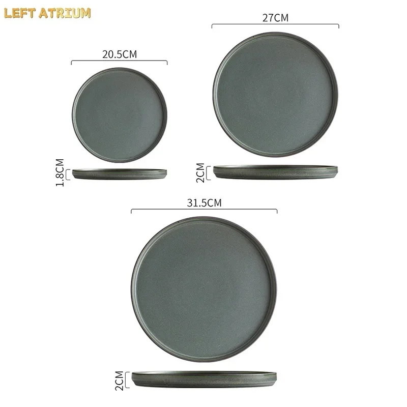 Kiln Changes Ceramic Steak Plate Vintage Round Cake Plate Dessert Pasta Plate Salad Plates Serving Plates Restaurant Tableware 6