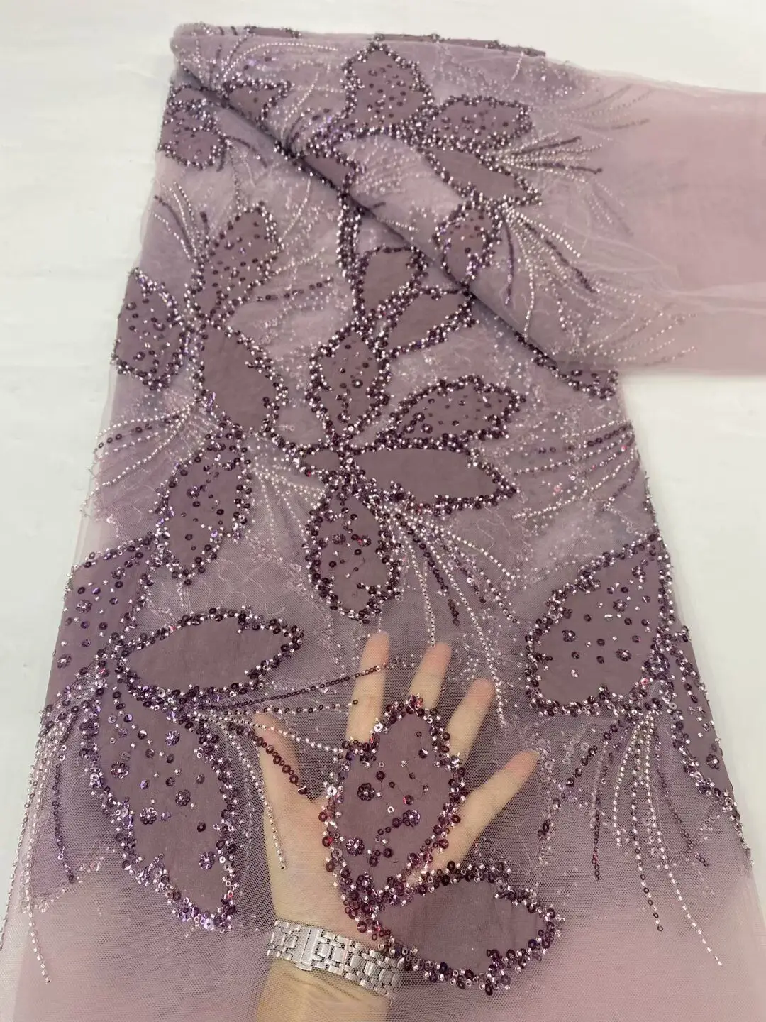 High-End Luxury French Embroidery Bead Tube Lace Fabric African Lace Fabric 2023 High Quality French Tulle Lace Dress