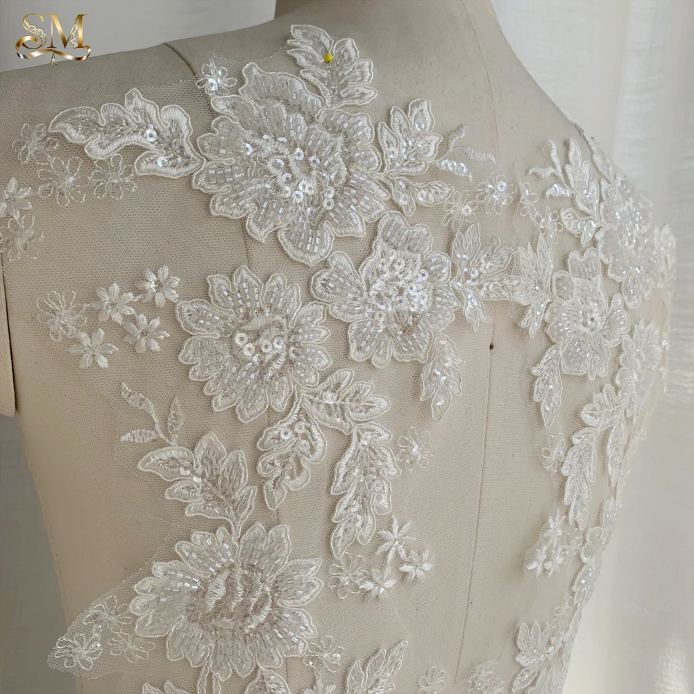 

2 шт. = 1 пара, высококачественные кружевные аппликации с бисером, для рукоделия, для высокой моды, аксессуары для свадебных платьев