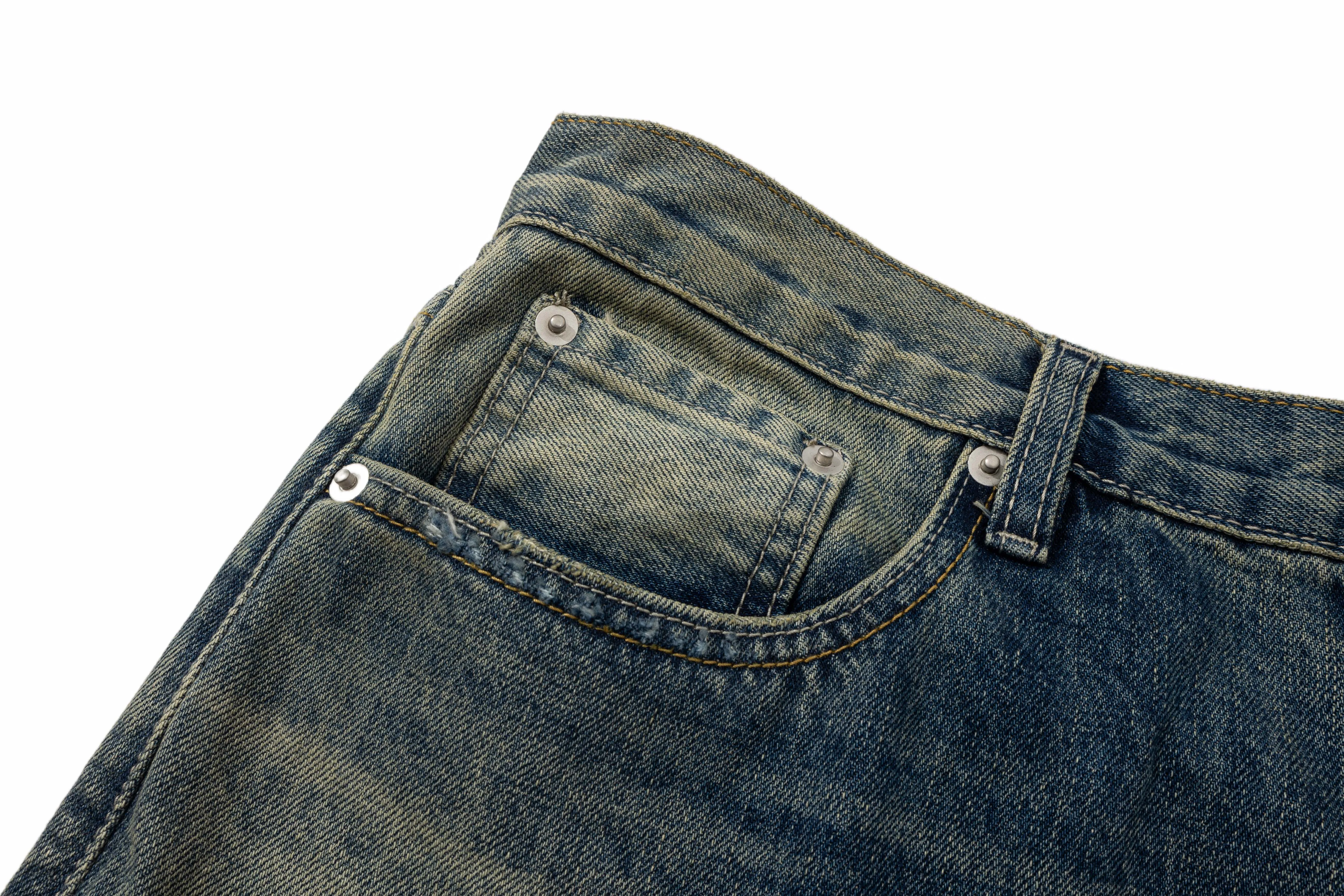 SUPER WAY メンズ レトロ オールド ジーンズ ハイストリート ストレート ZB-341 #