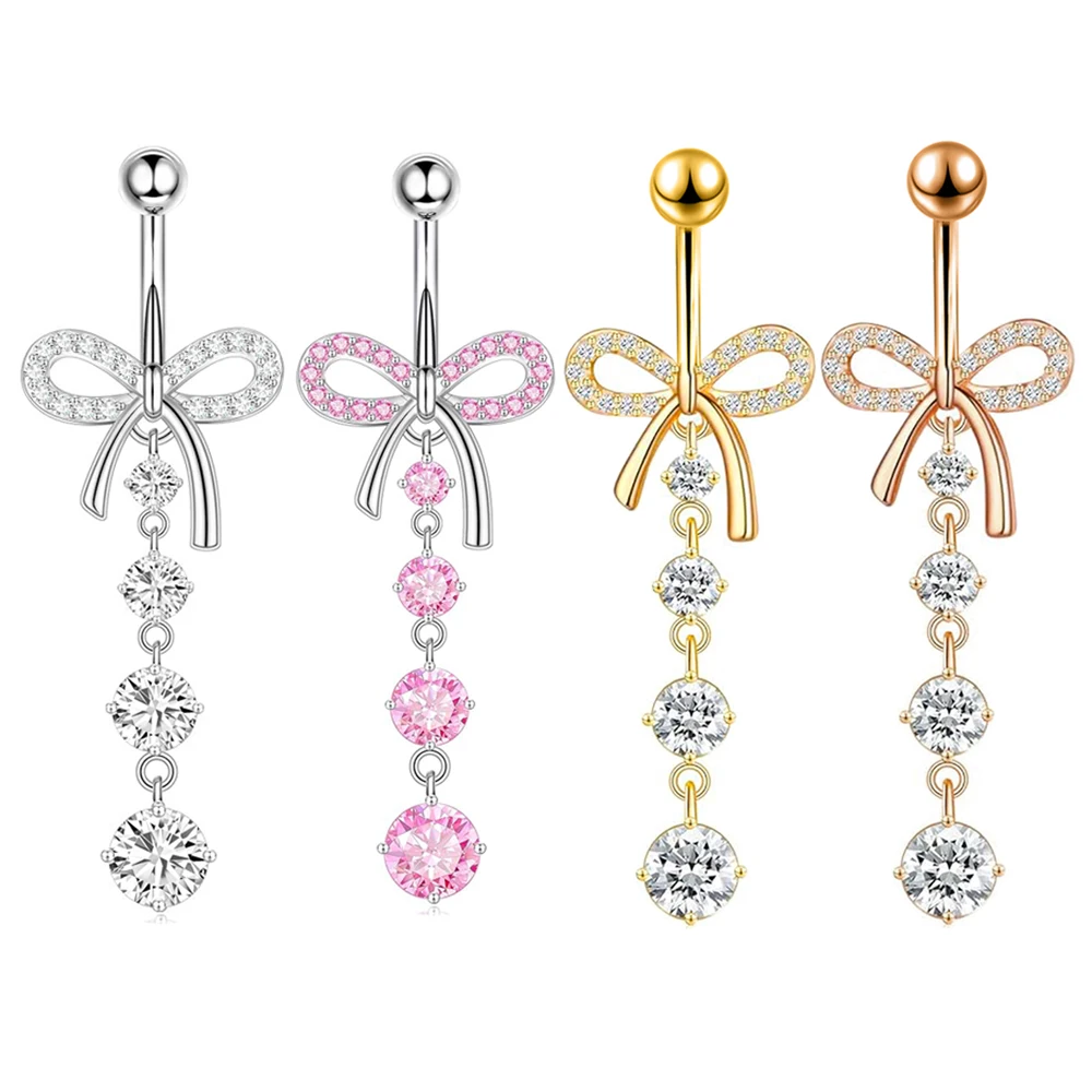 

Wholesales Bow Dangle Belly Button Piercings Dangling Pandent 14G Navel Rings For Women Stainless steel Body Piercing