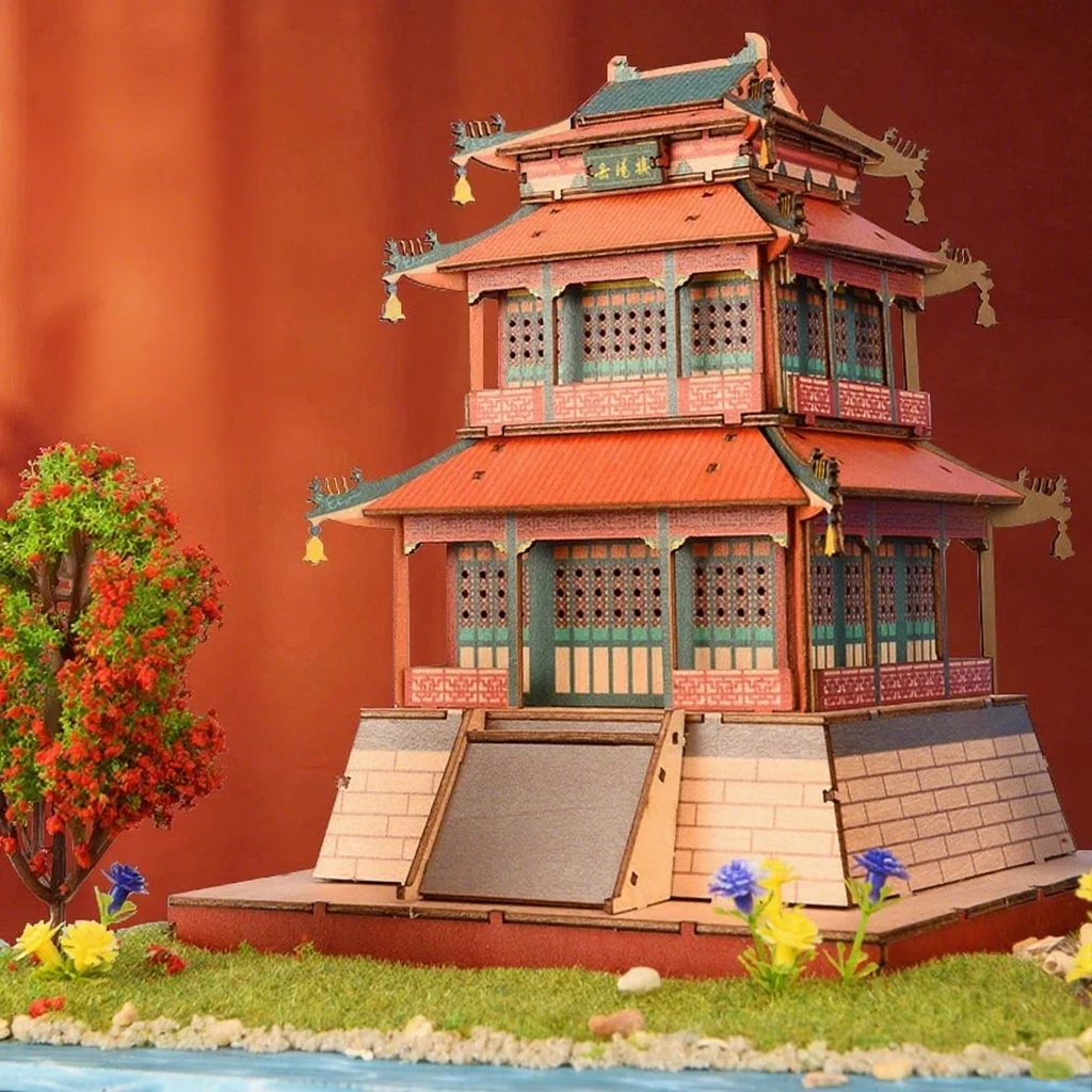 Kit de modelo de pavilhão chinês yueyang de madeira 3d tang para estilo dinastia moderna display arquitetônico diy para artesanato diorama em miniatura