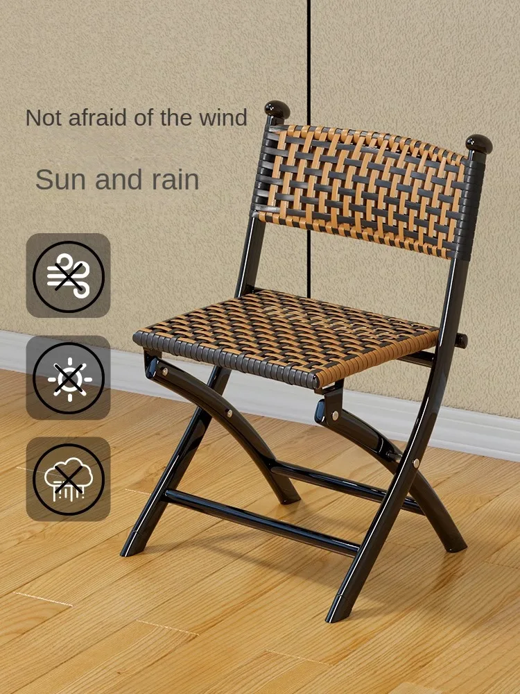 foldable dining chair for household use, leisure single backrest dining table, small stool, plastic rattan chair, outdoor Maza